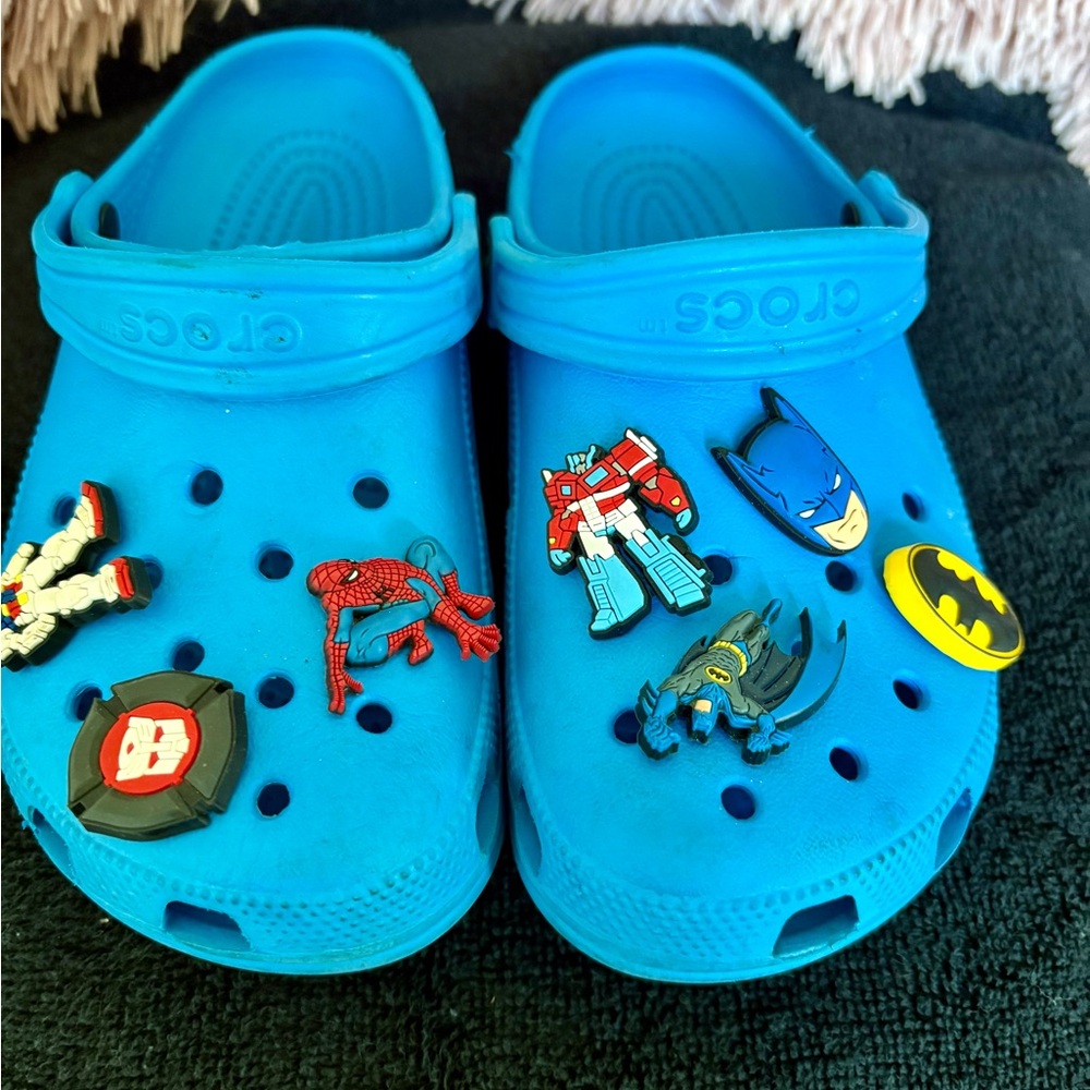 CROCS Blue Clogs with Hero Charms